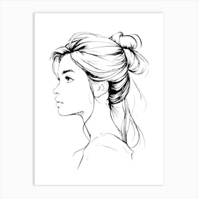 Portrait Of A Girl Minimalist One Line Illustration Art Print