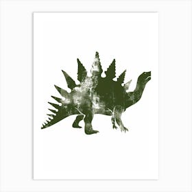 Green Stegosaurus Dinosaur Silhouette 3 Art Print