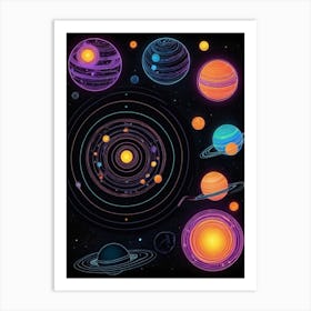 Default Neon Black Light Sgraffito Solar System 3d Illustratio 1 Art Print