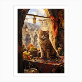 Cat At Medieval Fruit Market 1 Art Print