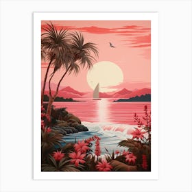 A Pretty Illustration Showcasing A Sailboat And The Ocean 2 Art Print