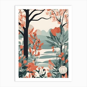 Autumn Landscape With Trees And Flowers Art Print