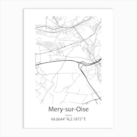 Mery Sur Oise,France Minimalist Map Art Print