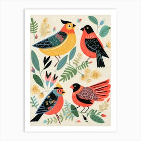 Folk Style Bird Painting Northern Cardinal 1 Art Print