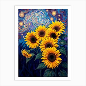 Sunflowers Under The Stars Art Print