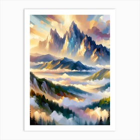 Misty Mountain Peacks 1 Art Print