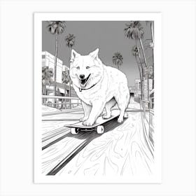 American Eskimo Dog Skateboarding Line Art 2 Art Print