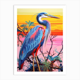 Colourful Bird Painting Great Blue Heron 2 Art Print