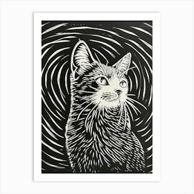 Manx Cat Linocut Blockprint 3 Art Print