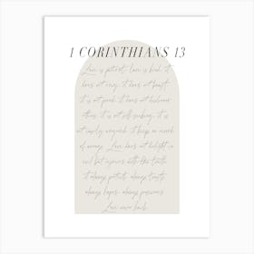 Love is patient love is kind 1 Corinthians 13 Minimal Boho Beige Arch Script 1 Art Print