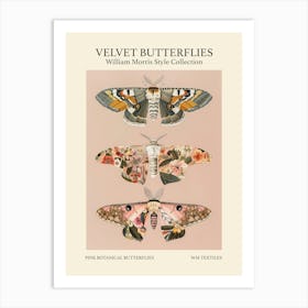 Velvet Butterflies Collection Pink Botanical Butterflies William Morris Style 10 Art Print