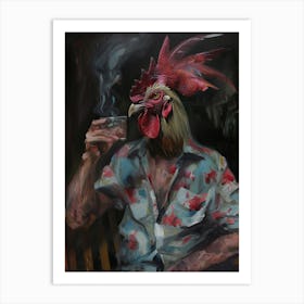 Animal Party: Crumpled Cute Critters with Cocktails and Cigars Rooster 6 Art Print