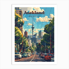 Auckland New Zealand Cityscape Travel Illustration 1 Art Print