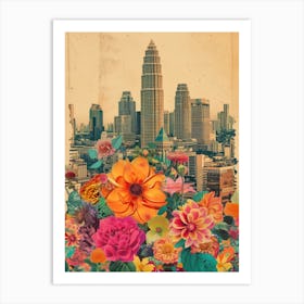 Bangkok   Floral Retro Collage Style 3 Art Print