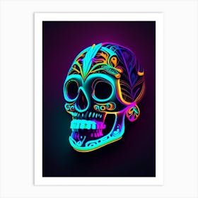 Skull With Neon 3 Accents Mexican Art Print