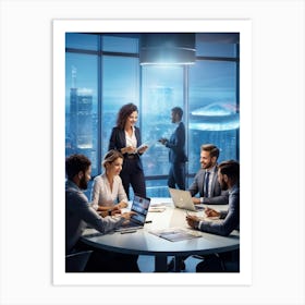 Corporate Brainstorming Session Captured In A Digital Painting Featuring A Diverse Team Of Professio (1) Art Print