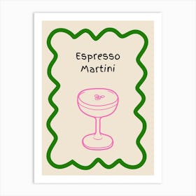 Espresso Martini Doodle Poster Green & Pink Art Print