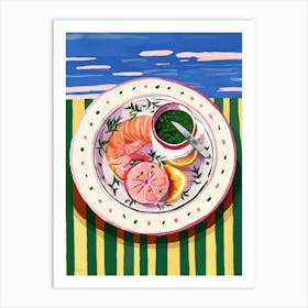 A Plate Of Zucchini, Top View Food Illustration 4 Art Print