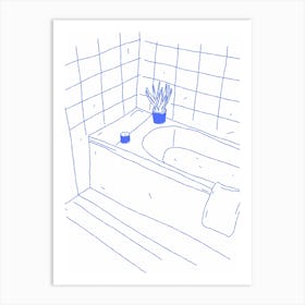 Bathroom Illustration Bath Blue Art Print