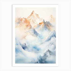 Watercolor Mountains With Clouds Art Print