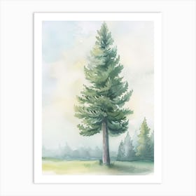 Douglas Fir Tree Atmospheric Watercolour Painting 1 Art Print