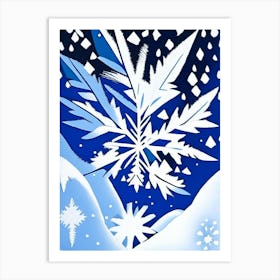 Snowfall, Snowflakes, Blue & White Illustration 3 Art Print