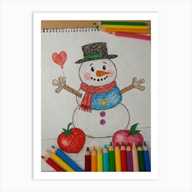 Snowman Drawing 4 Art Print