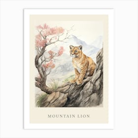 Beatrix Potter Inspired  Animal Watercolour Mountain Lion 2 Art Print