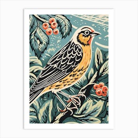 Vintage Bird Linocut Yellowhammer 1 Art Print