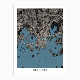 Helsinki Black Blue Art Print