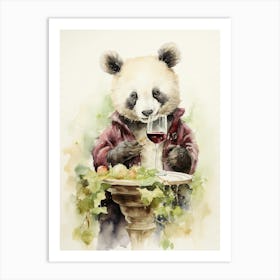 Panda Art Scuba Diving Watercolour 4 Art Print