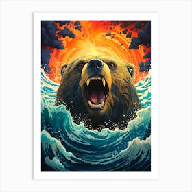 Bear In The Ocean 1 Art Print