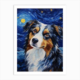 Australian Shepherd Starry Night Dog Portrait Art Print