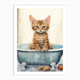 Ocicat In Bathtub Bathroom 3 Art Print