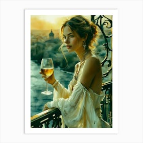 Bohemian Woman With A Glass Of Wine Impasto Painting Art Print