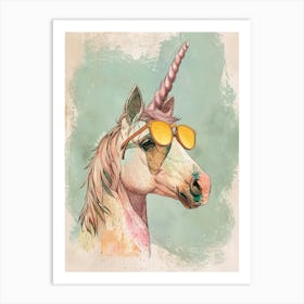 Pastel Unicorn In Sunglasses Illustration 2 Art Print