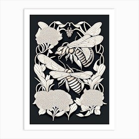 Worker Bees Black 2 William Morris Style Art Print