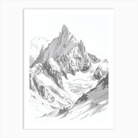 Mont Blanc France Italy Line Drawing 3 Art Print