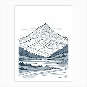 Mount Ossa Australia Color Line Drawing (4) Art Print