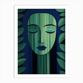 Woman In Green Leaves Art Print