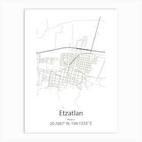 Etzatlan,Mexico Minimalist Map Art Print