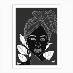 Black And White Portrait Of A Woman With Leaves Art Print