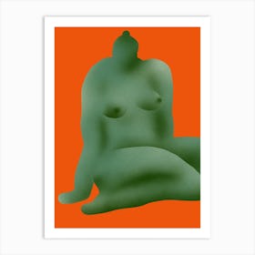 Green Nude On An Orange Background Art Print