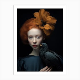 Portrait Of A Girl With A Crow Art Print