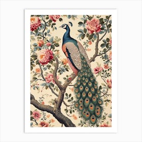 Cream Vintage Peacock Wallpaper Inspired 2 Art Print