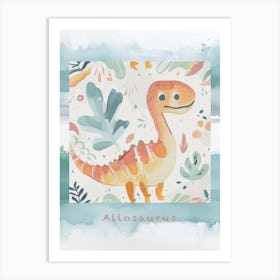 Allosaurus Dinosaur Muted Pastels Pattern 2 Poster Art Print