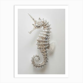 White Seahorse with glitter Art Print