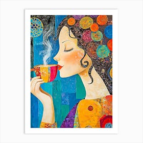 Woman Drinking Coffee Art Print