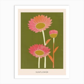 Pink & Green Sunflower 1 Flower Poster Art Print