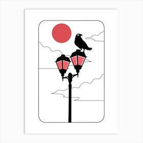 Crow On Lamppost Art Print